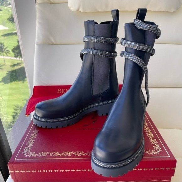 NEW Rene Caovilla Women's Grey Cleo Combat Biker Booties 37.5 7.5 - Picture 4 of 10